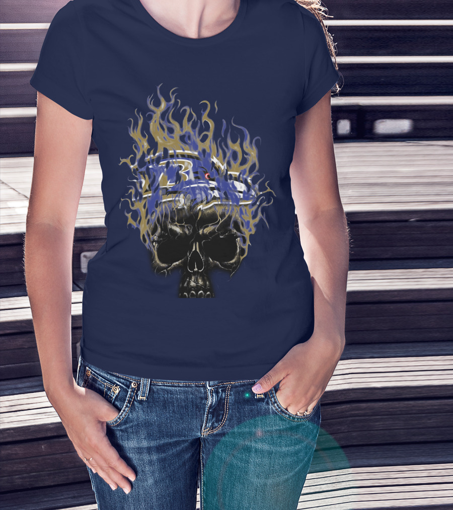 Baltimore Ravens Flaming Skull Logo T-Shirt