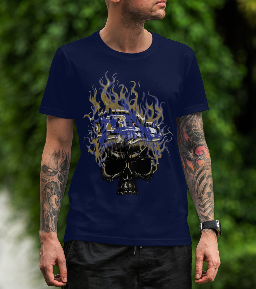 Baltimore Ravens Flaming Skull Logo T-Shirt