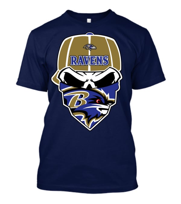 Baltimore Ravens Skull Bandana Cap T-Shirt