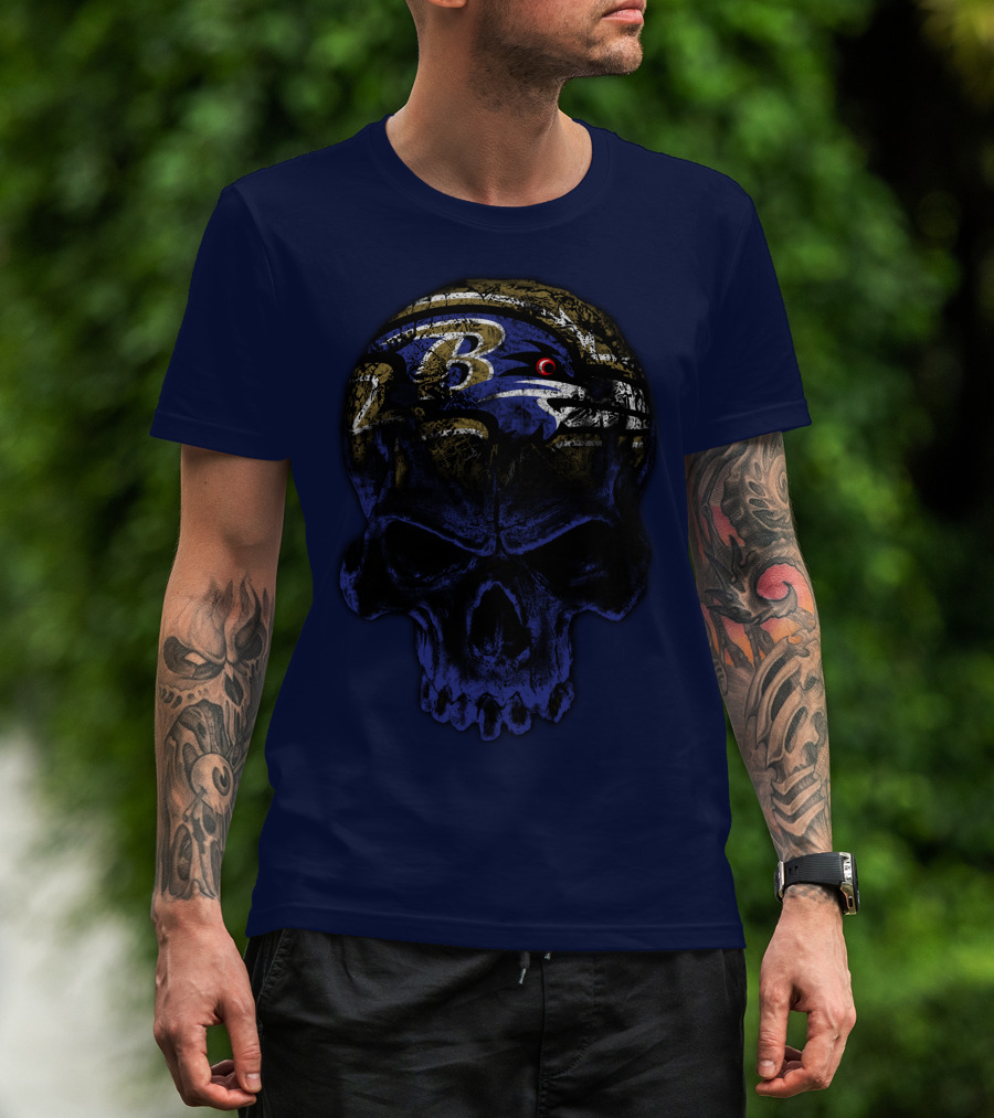 Baltimore Ravens 71 Skull Logo Art T-Shirt