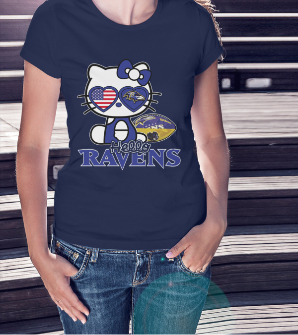 Hello Kitty Ravens Baltimore American Football Fan Cat Toy T-Shirt