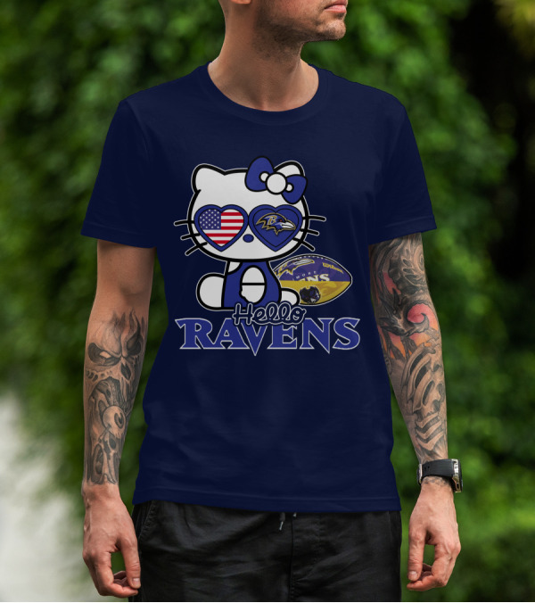 Hello Kitty Ravens Baltimore American Football Fan Cat Toy T-Shirt