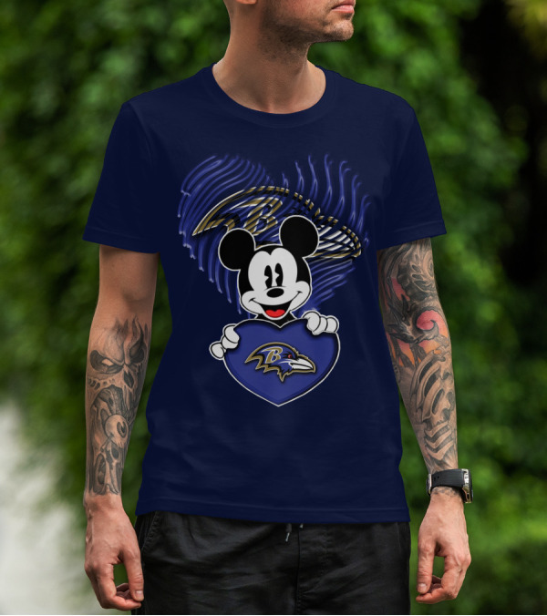 Mick Mouse Baltimore Ravens Heart Logo Fan T-Shirt