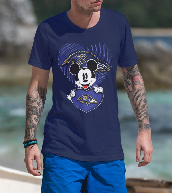 Mick Mouse Baltimore Ravens Heart Logo Fan T-Shirt