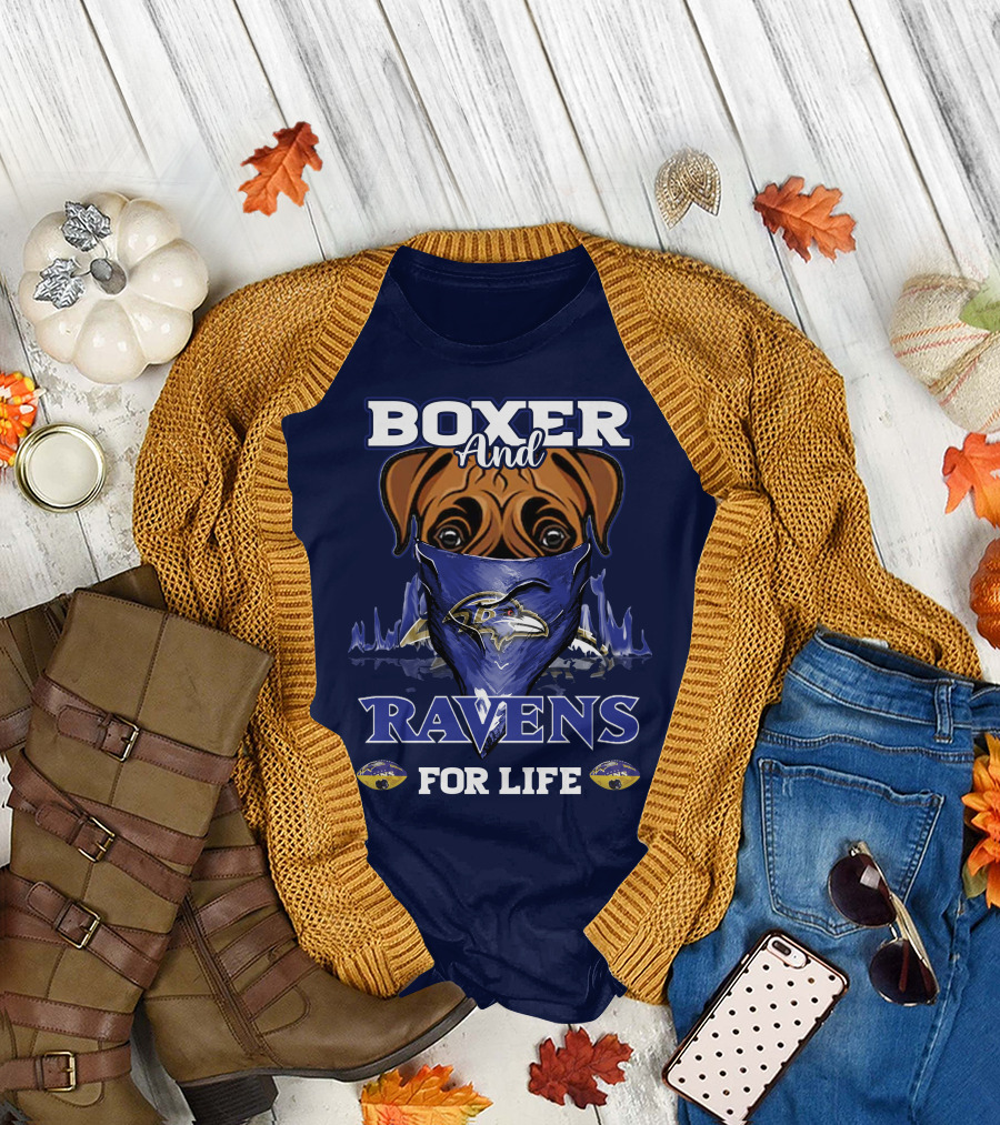 Boxer And Ravens For Life Baltimore Ravens T-Shirt