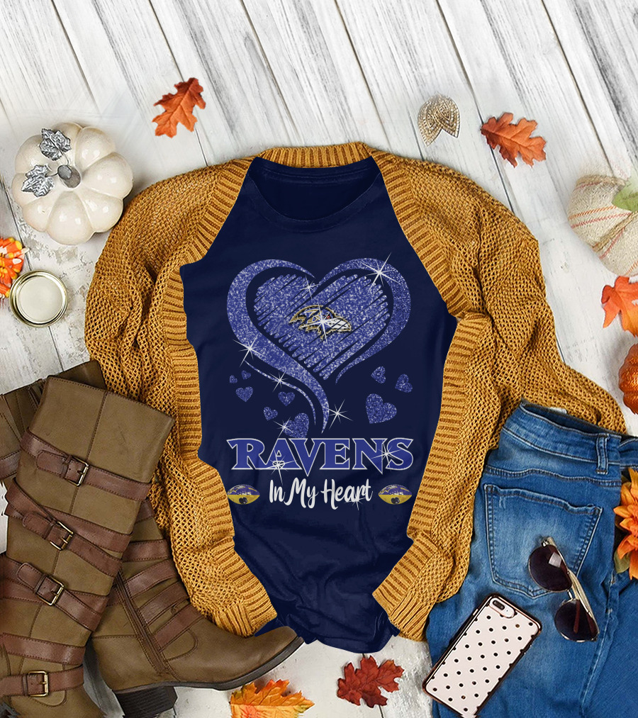 Ravens In My Heart Baltimore Ravens Sparkle Hearts T-Shirt