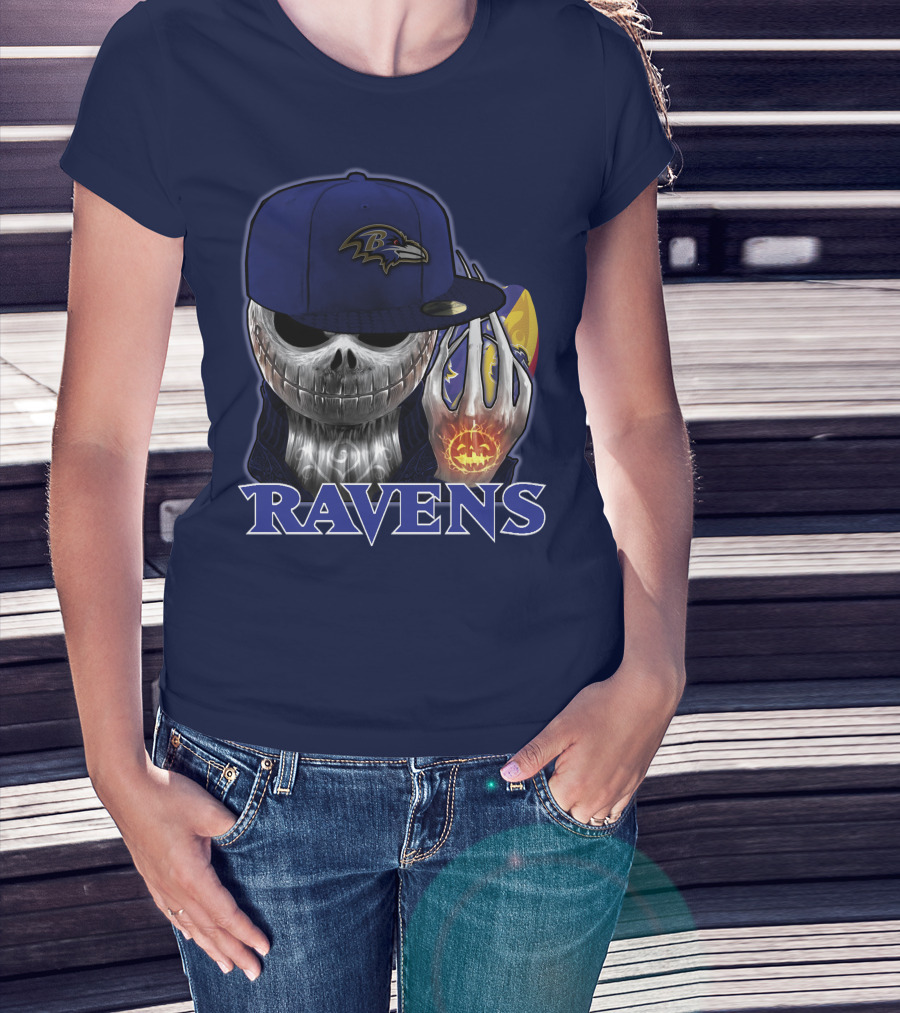 Jackskull Ravens Baltimore Football Logo And Pumpkin T-Shirt