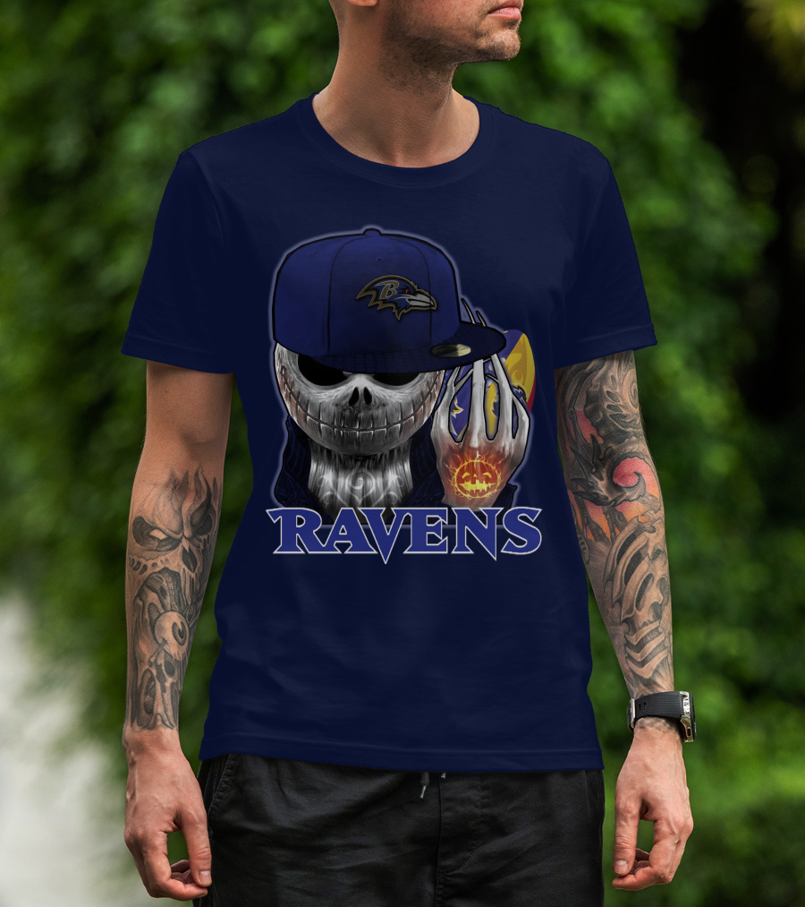 Jackskull Ravens Baltimore Football Logo And Pumpkin T-Shirt