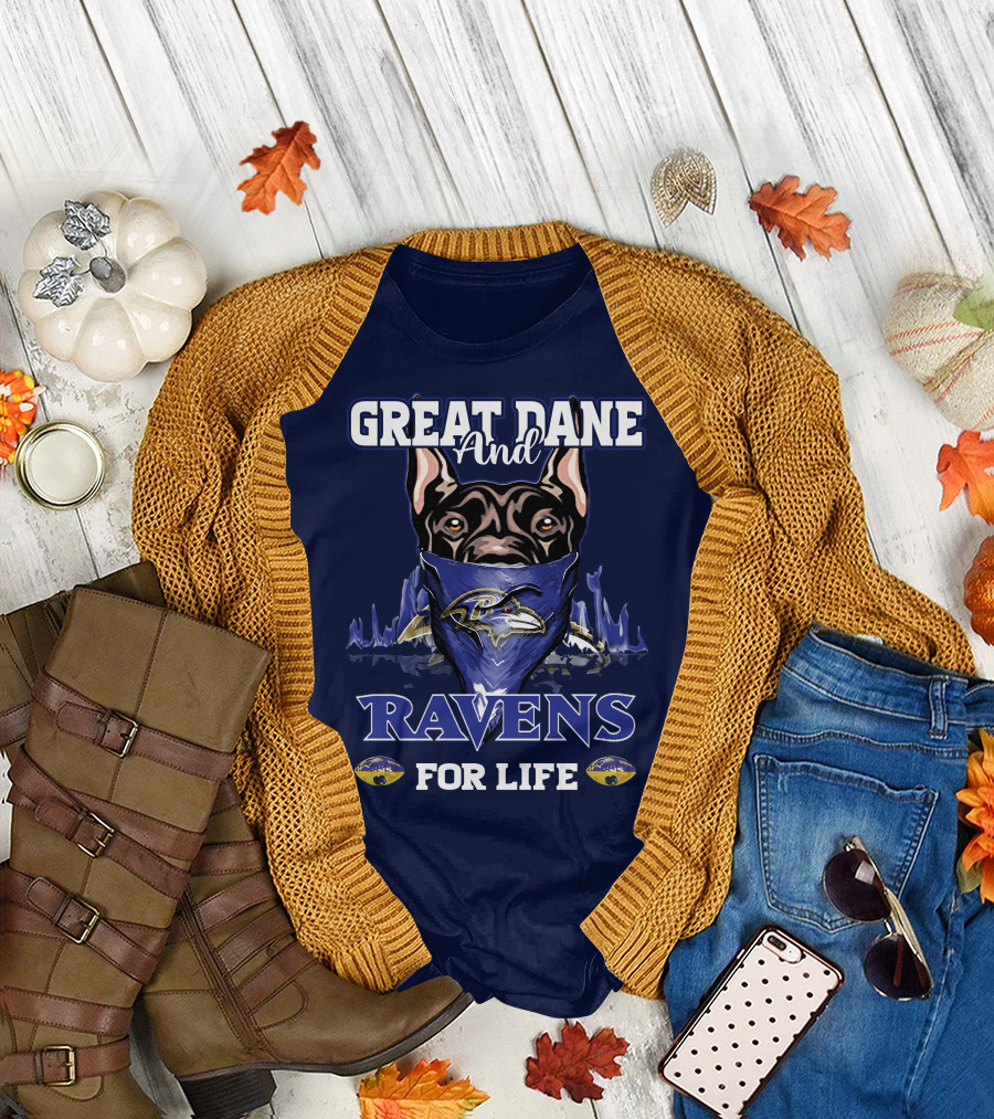 Great Dane and Ravens for Life Baltimore Ravens T-Shirt