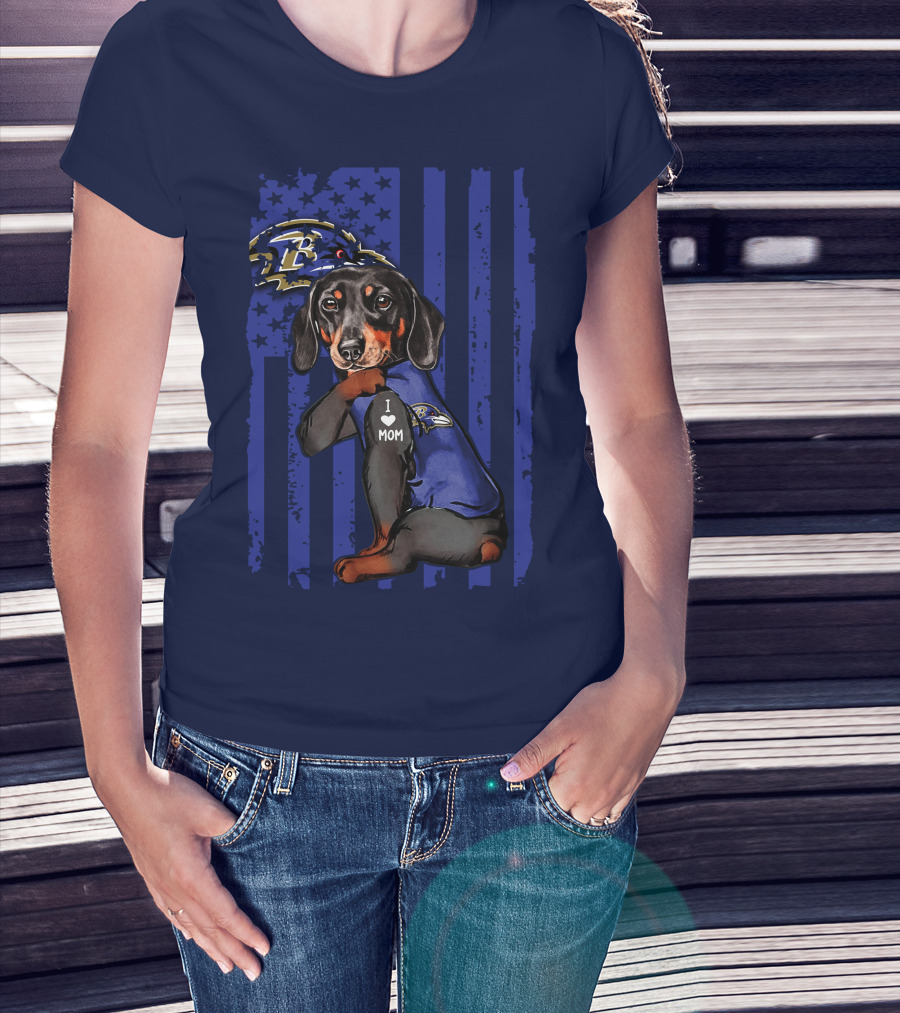 Dachshund I Love Mom Baltimore Ravens Fan Gear Ravens Logo Patriotic T-Shirt