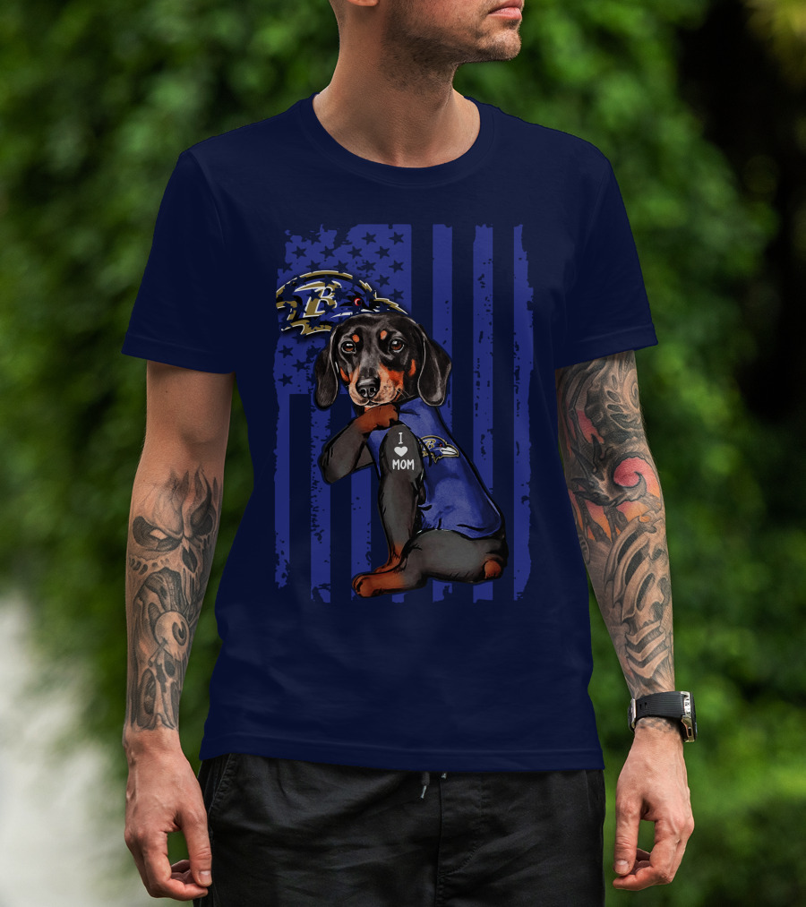 Dachshund I Love Mom Baltimore Ravens Fan Gear Ravens Logo Patriotic T-Shirt