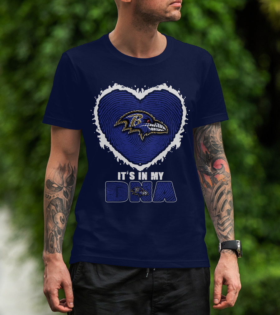 It's In My Dna Baltimore Ravens Heart Fingerprint T-Shirt