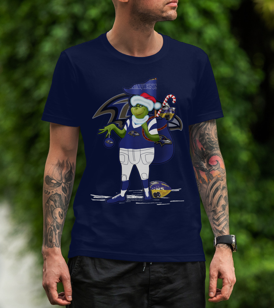 Grinchxmas V1 Baltimore Ravens Dr. Seuss Christmas Football T-Shirt