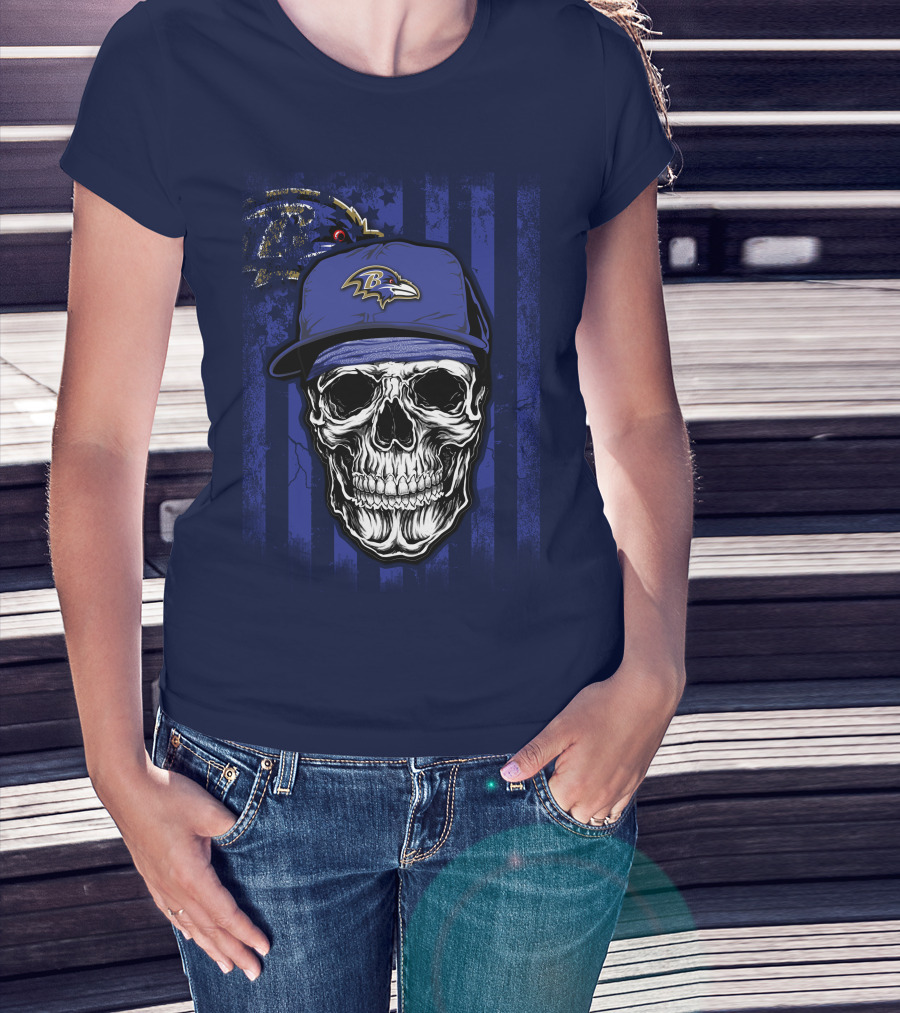 Skull V1 Baltimore Ravens Nfl Logo Cap T-Shirt