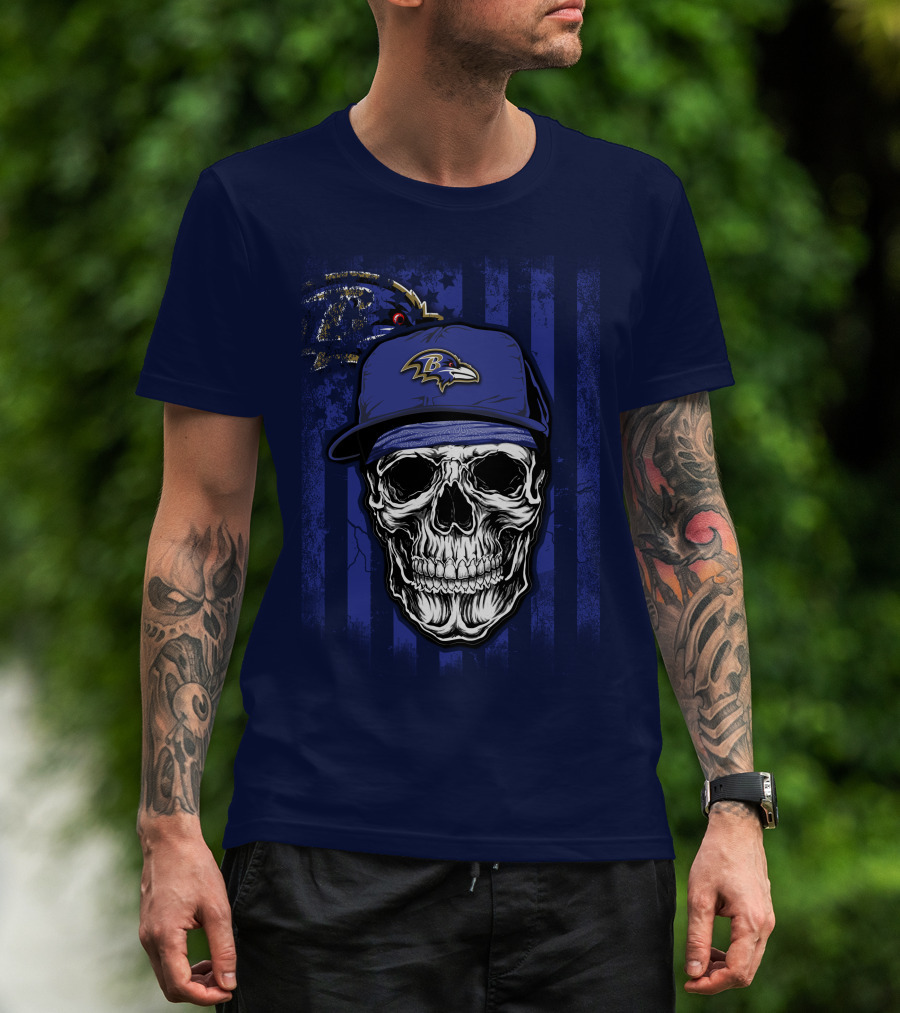 Skull V1 Baltimore Ravens Nfl Logo Cap T-Shirt