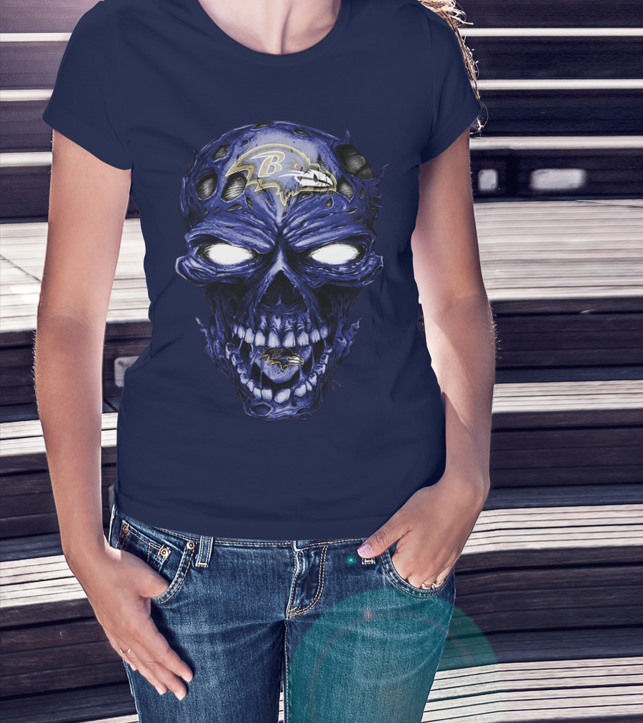 Skull V2 Baltimore Ravens Logo Horror Style T-Shirt