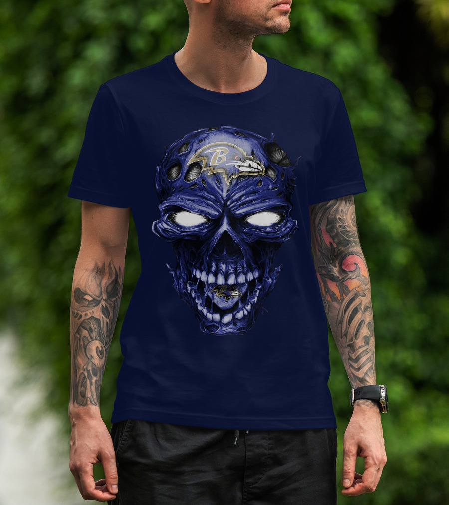 Skull V2 Baltimore Ravens Logo Horror Style T-Shirt