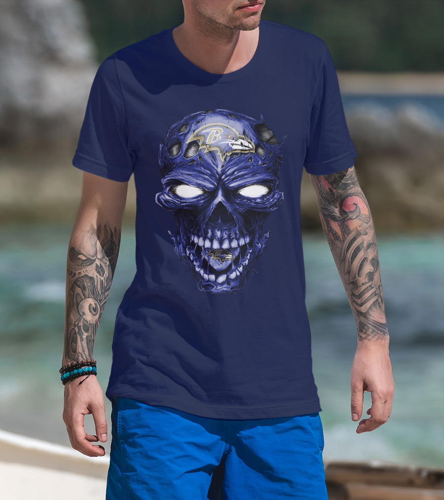 Skull V2 Baltimore Ravens Logo Horror Style T-Shirt