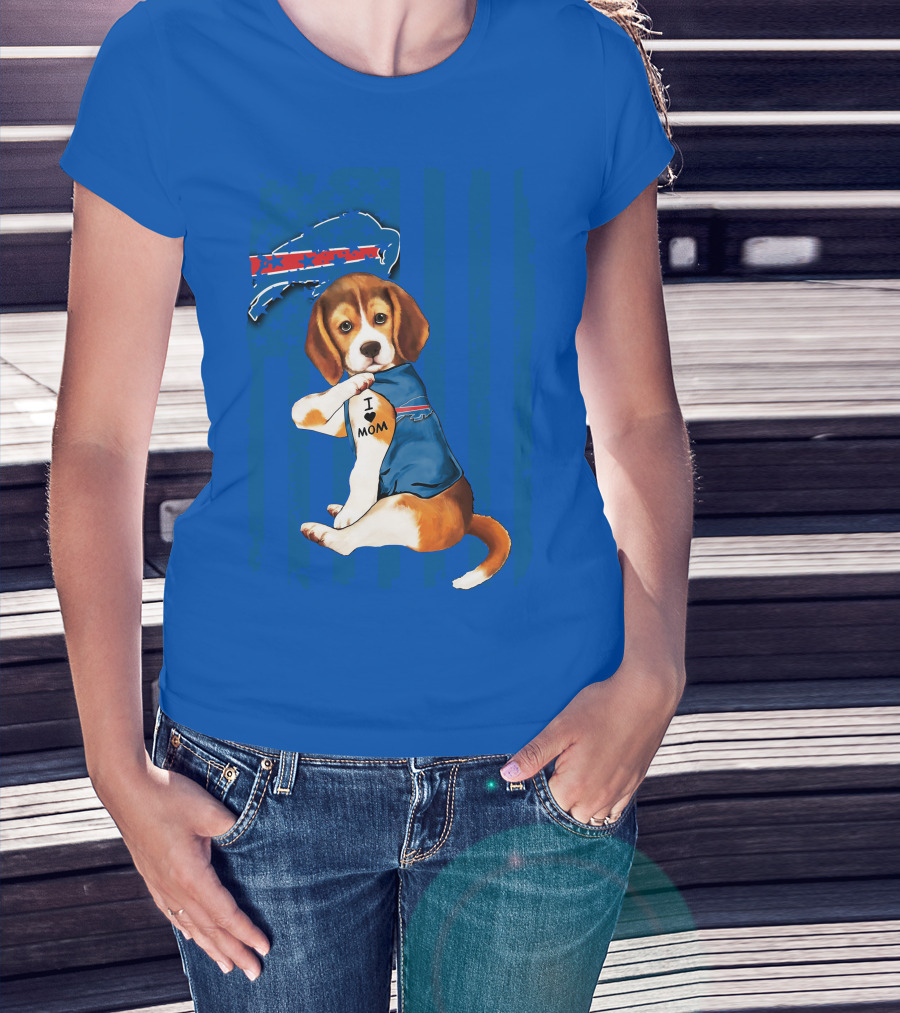 Beagle I Love Mom Buffalo Bills Fan T-Shirt