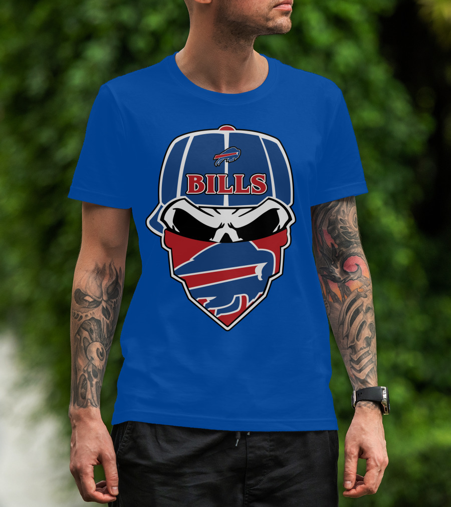 Buffalo Bills Skull Cap And Bandana T-Shirt