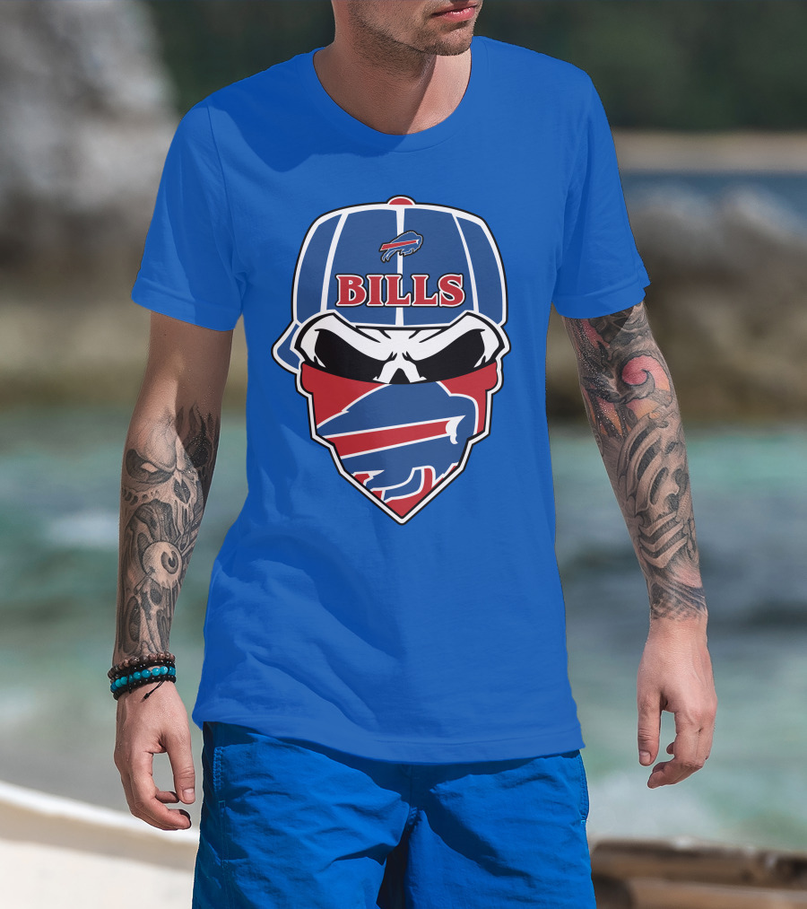 Buffalo Bills Skull Cap And Bandana T-Shirt