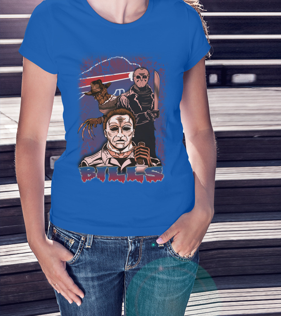 Buffalo Bills Horror Icons Featuring Michael Myers Freddy Krueger Jason Voorhees T-Shirt