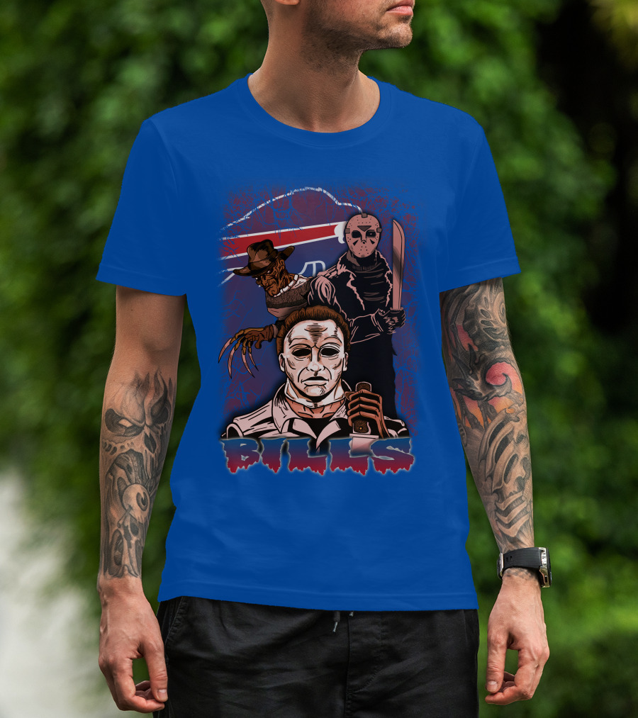 Buffalo Bills Horror Icons Featuring Michael Myers Freddy Krueger Jason Voorhees T-Shirt