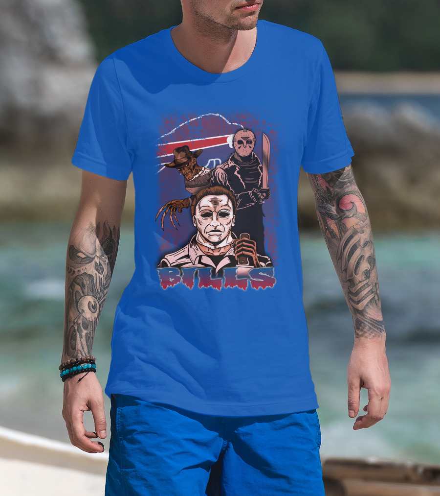Buffalo Bills Horror Icons Featuring Michael Myers Freddy Krueger Jason Voorhees T-Shirt