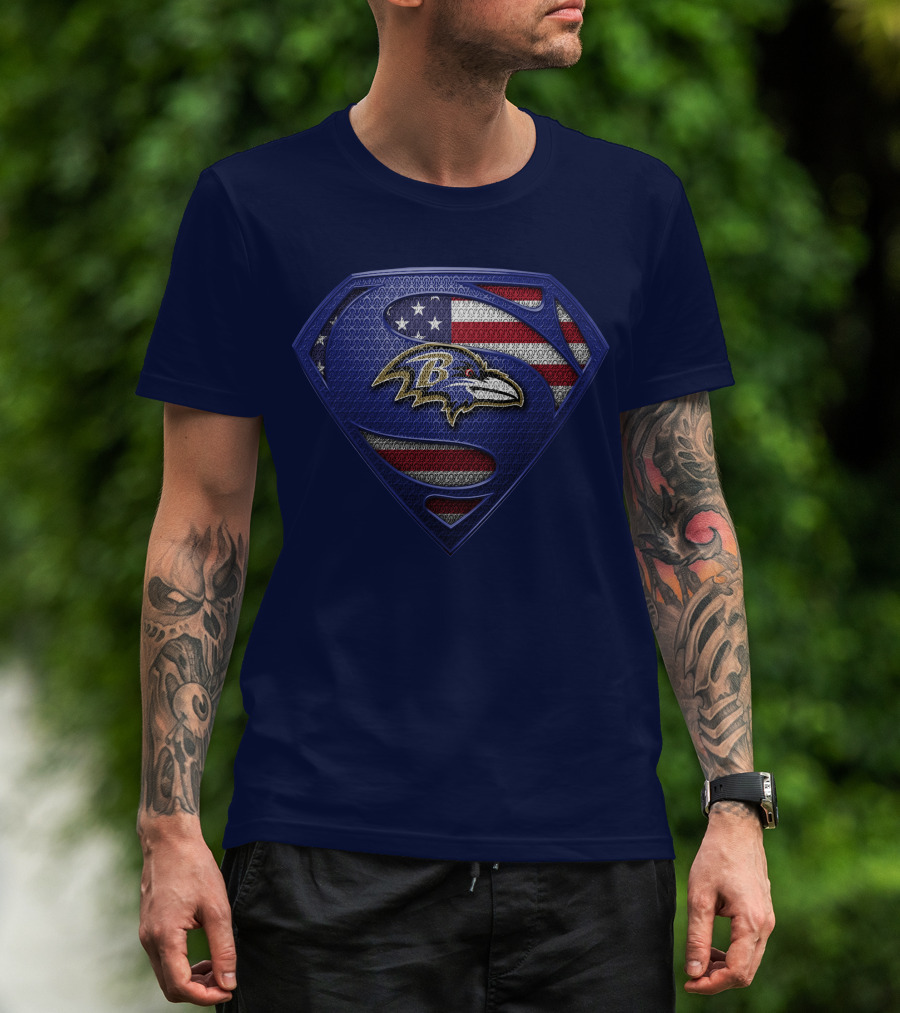 Baltimore Ravens American Flag Superman T-Shirt