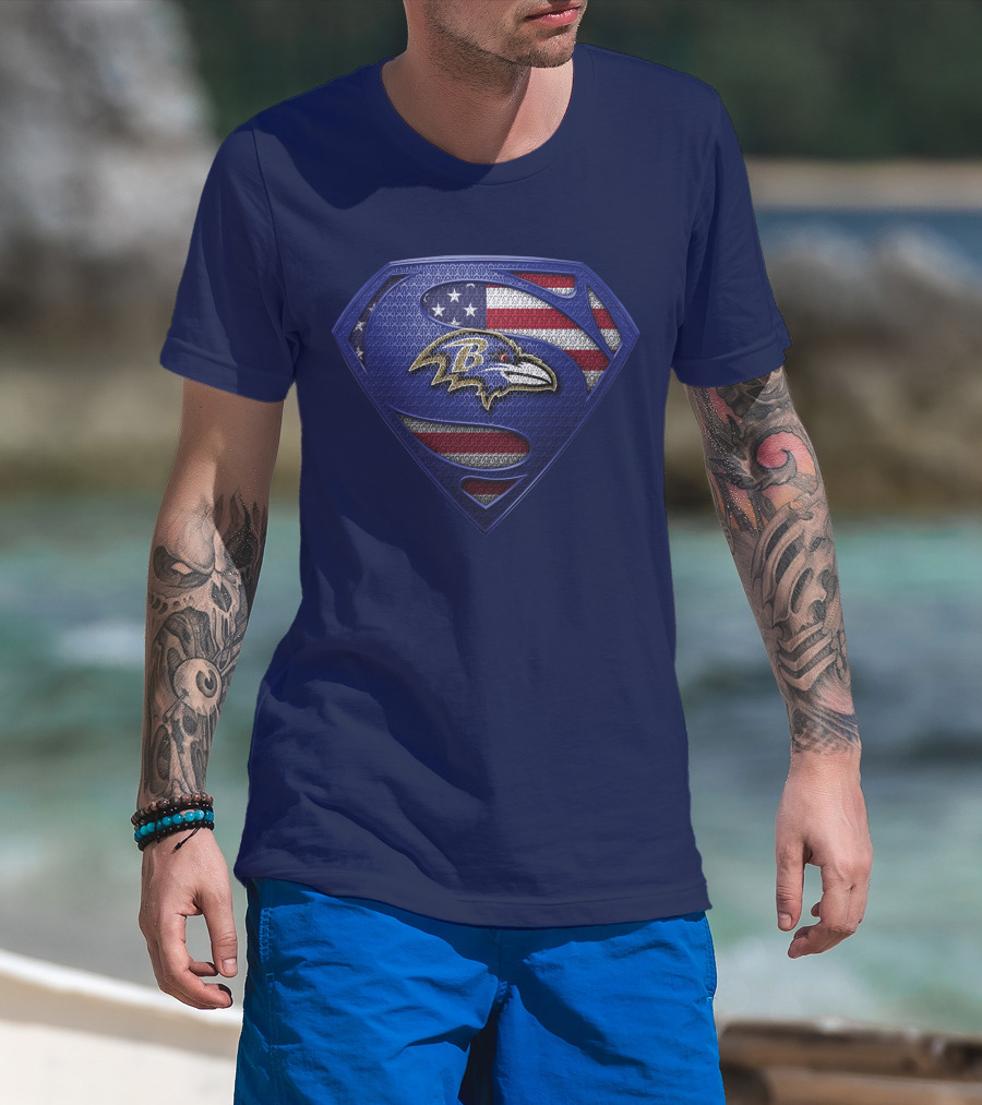 Baltimore Ravens American Flag Superman T-Shirt