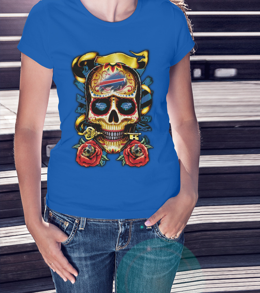 Buffalo Bills Sugar Skull Roses And Keys T-Shirt