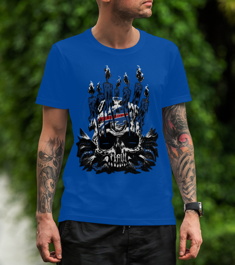 Buffalo Bills 40 Skull Flames Candles Nfl Team T-Shirt