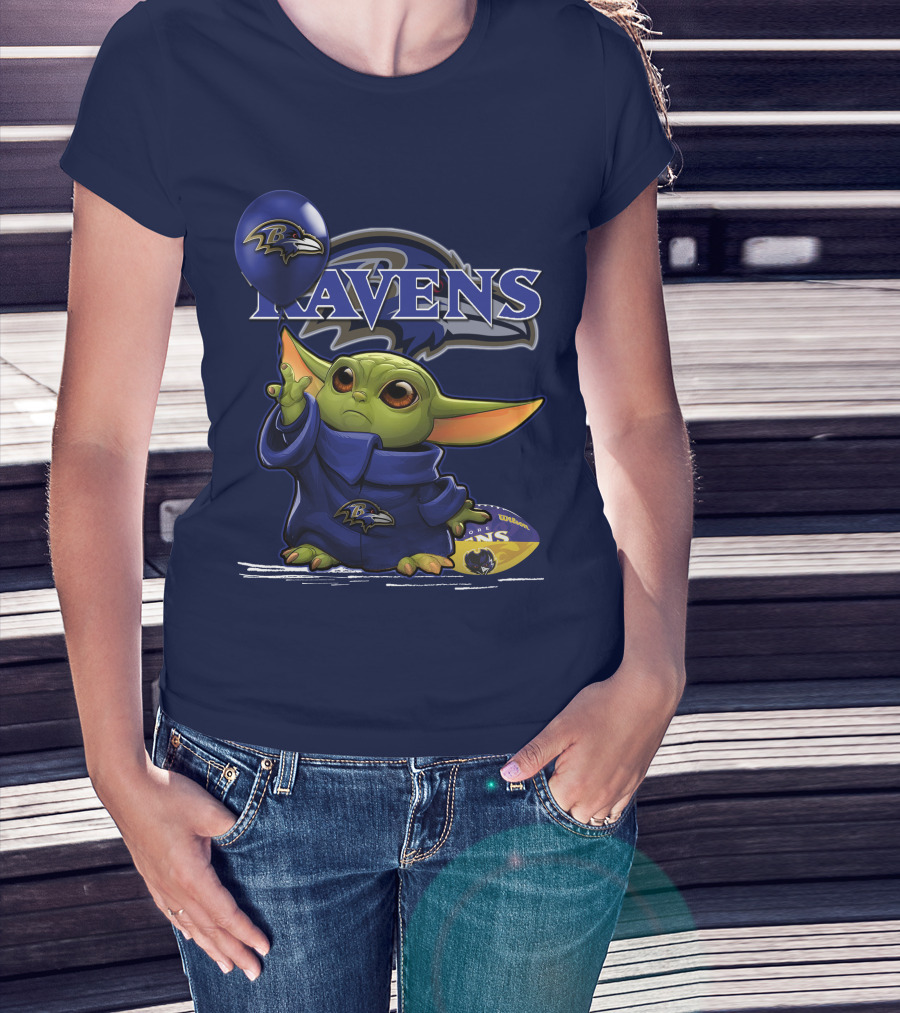 Ravens Yoda V1 Baltimore Ravens Balloon Football T-Shirt