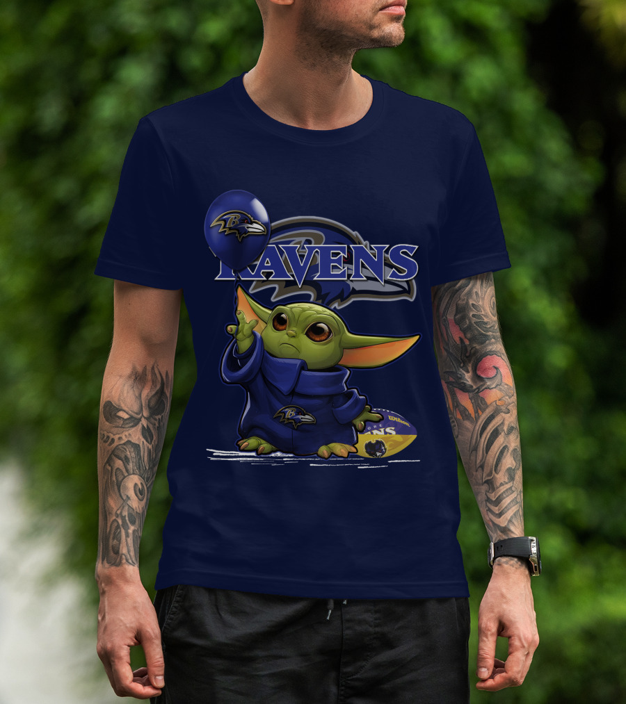 Ravens Yoda V1 Baltimore Ravens Balloon Football T-Shirt