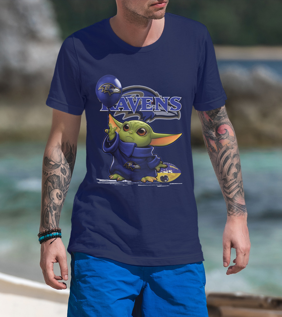 Ravens Yoda V1 Baltimore Ravens Balloon Football T-Shirt