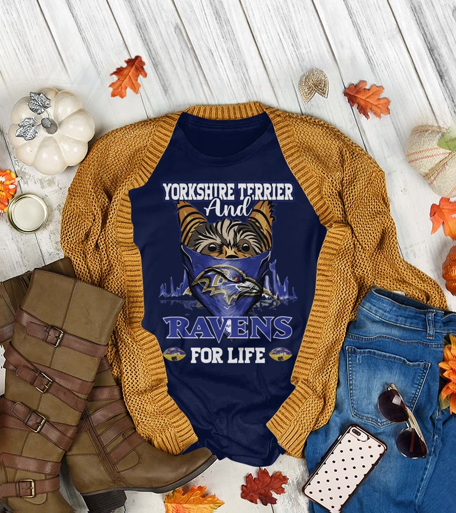 Yorkshire Terrier And Ravens For Life T-Shirt