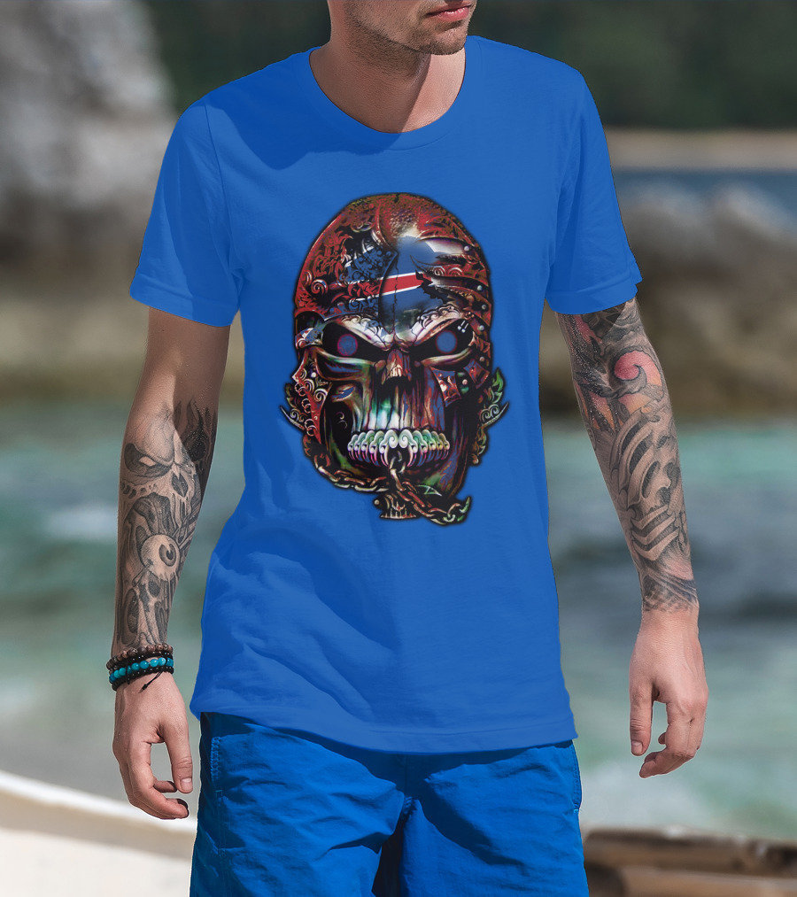 Buffalo Bills 53 Skull Art With American Flag And Tribal Elements T-Shirt