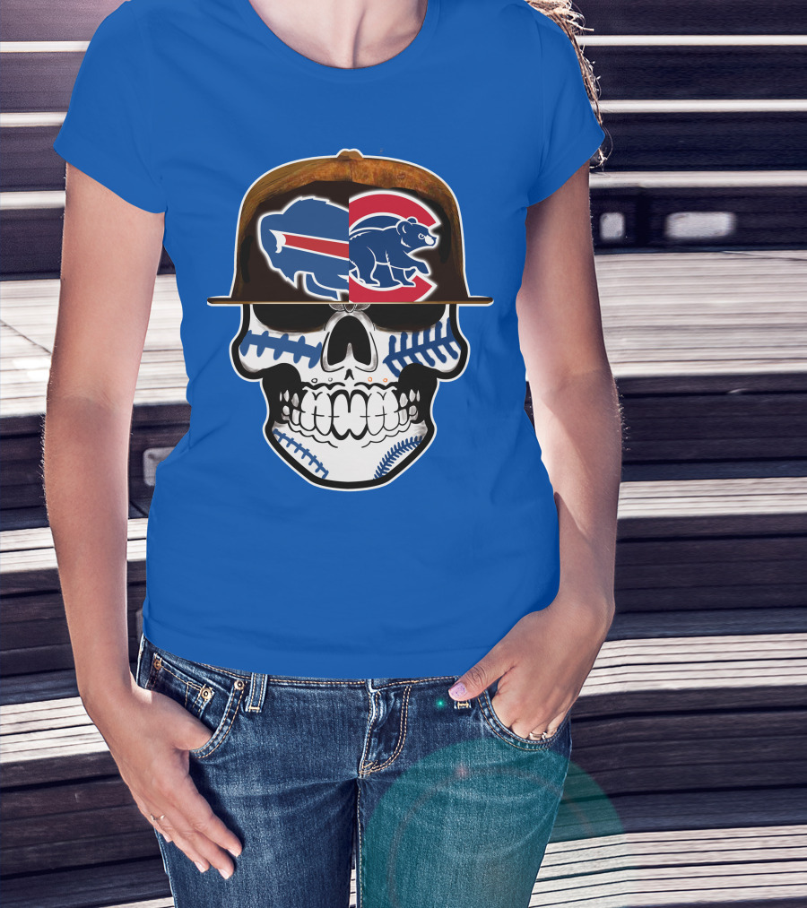 Buffalo Bills Chicago Cubs Skull T-Shirt