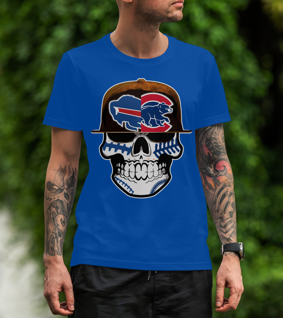 Buffalo Bills Chicago Cubs Skull T-Shirt