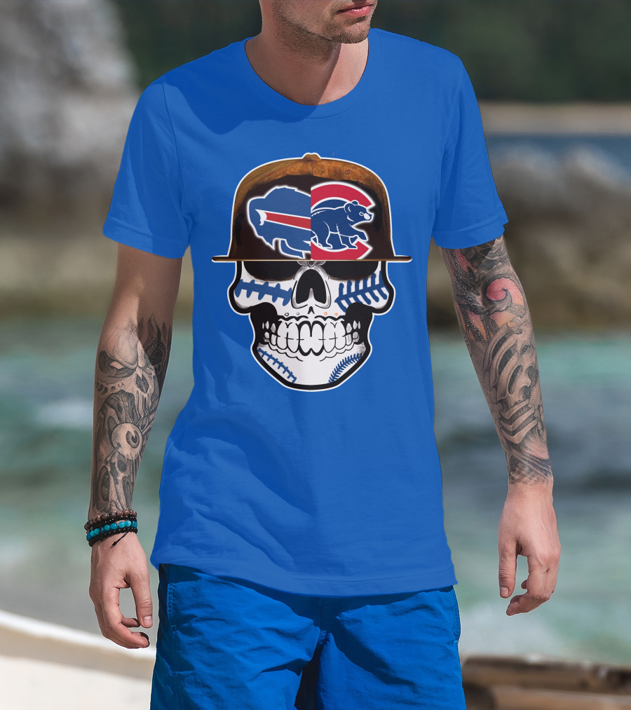 Buffalo Bills Chicago Cubs Skull T-Shirt