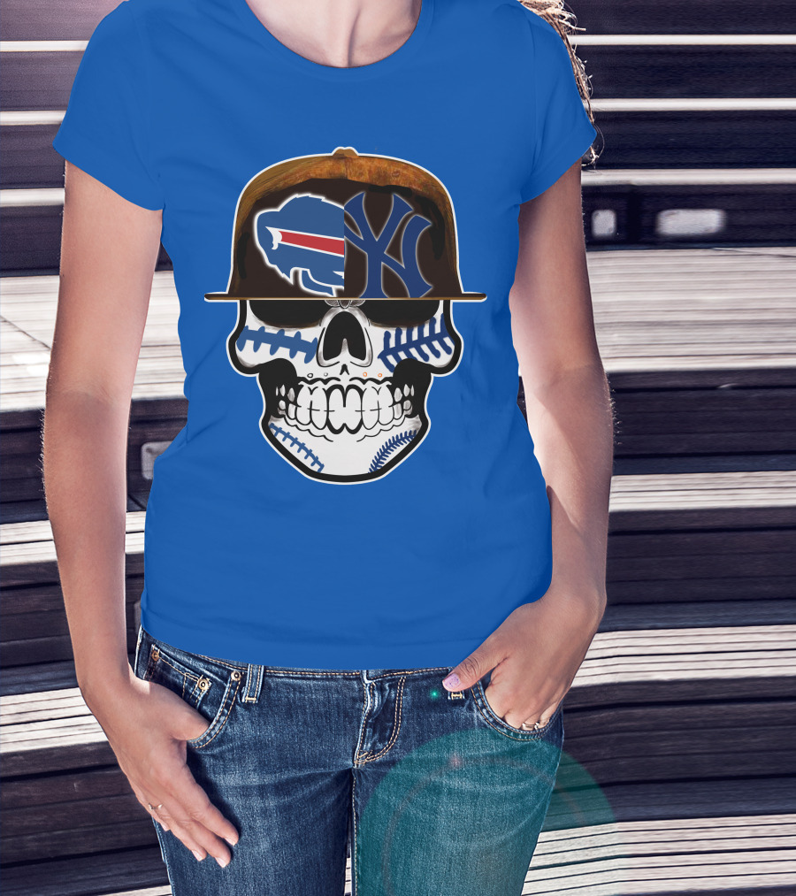 Buffalo Bills 75 Skull Design With Split Logo Yankees Cap T-Shirt