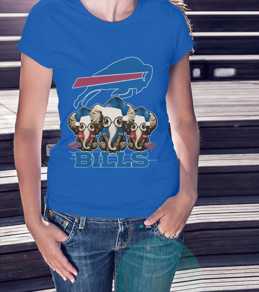 Elephant Christmas Buffalo Bills Fans With Team Logo And Red Blue Colors T-Shirt