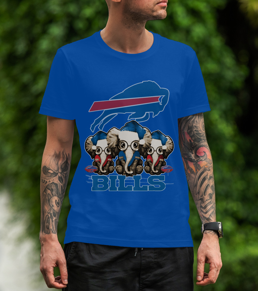Elephant Christmas Buffalo Bills Fans With Team Logo And Red Blue Colors T-Shirt