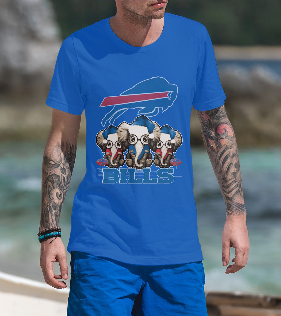 Elephant Christmas Buffalo Bills Fans With Team Logo And Red Blue Colors T-Shirt