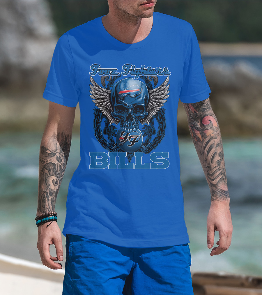 Foo Fighters Buffalo Bills Winged Skull T-Shirt