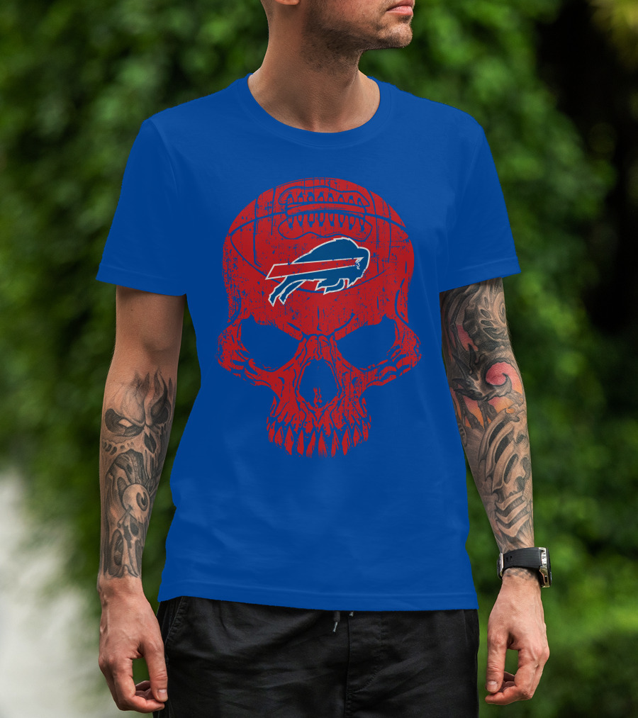 Buffalo Bills Skull Logo Football T-Shirt