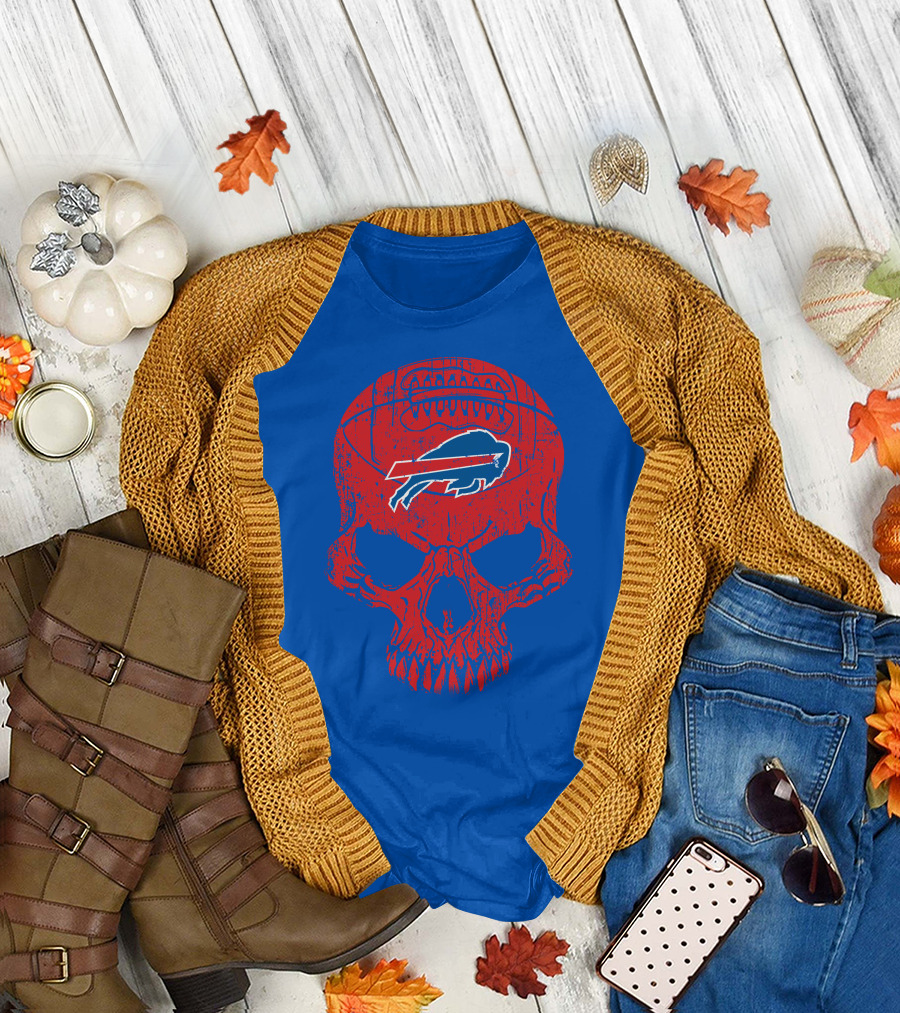Buffalo Bills Skull Logo Football T-Shirt