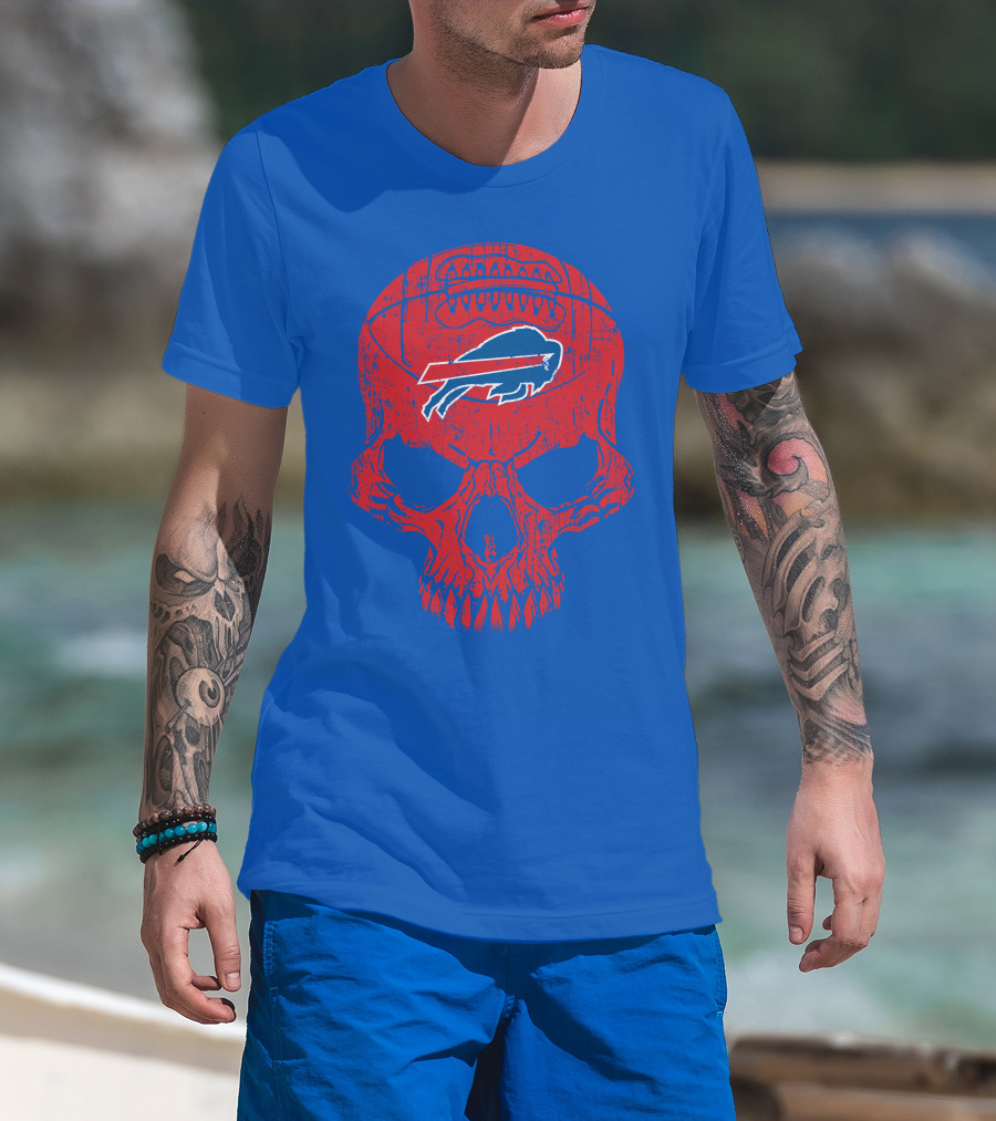 Buffalo Bills Skull Logo Football T-Shirt