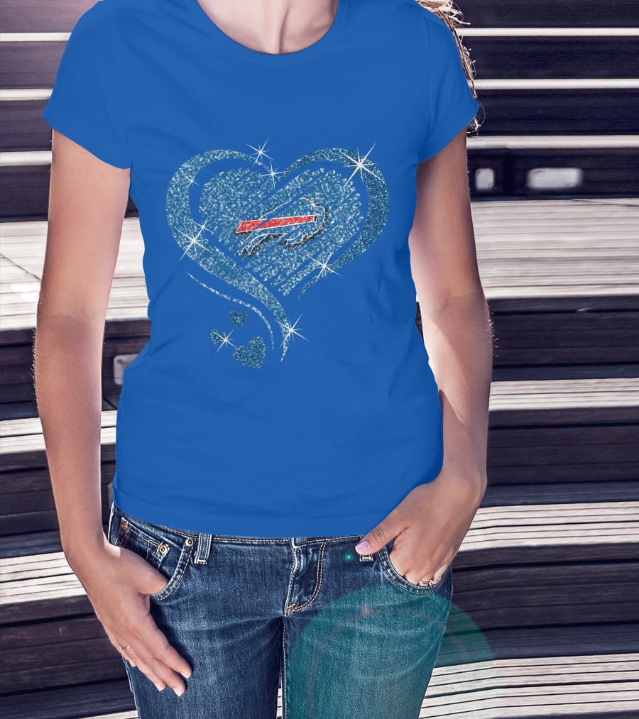 Buffalo Bills Heart Diamond Sparkle Logo Nfl Team Spirit T-Shirt