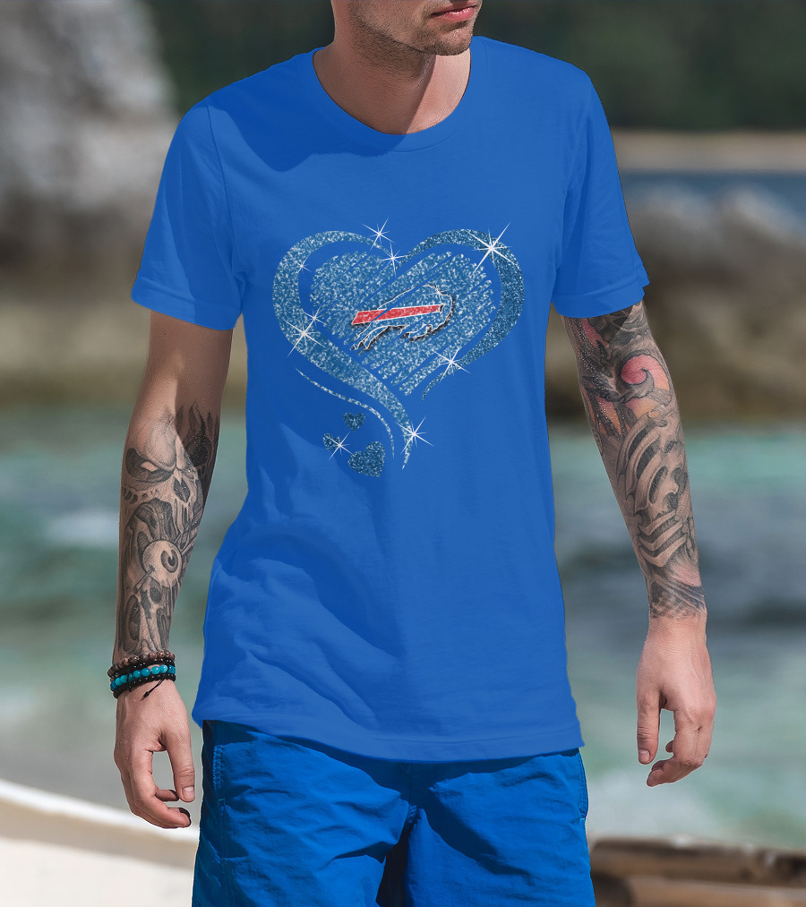 Buffalo Bills Heart Diamond Sparkle Logo Nfl Team Spirit T-Shirt